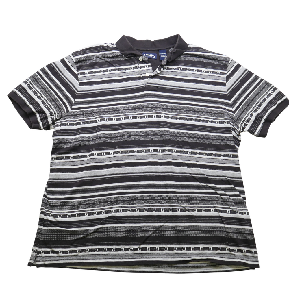 Chaps Polo Shirt Mens XXL Striped Short Sleeve Cotton Casual Black Gray
